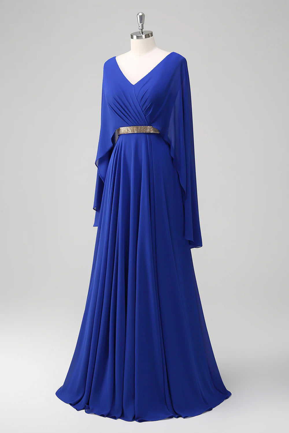 OKBBN A-line V-neck pleated long bridal mother gown