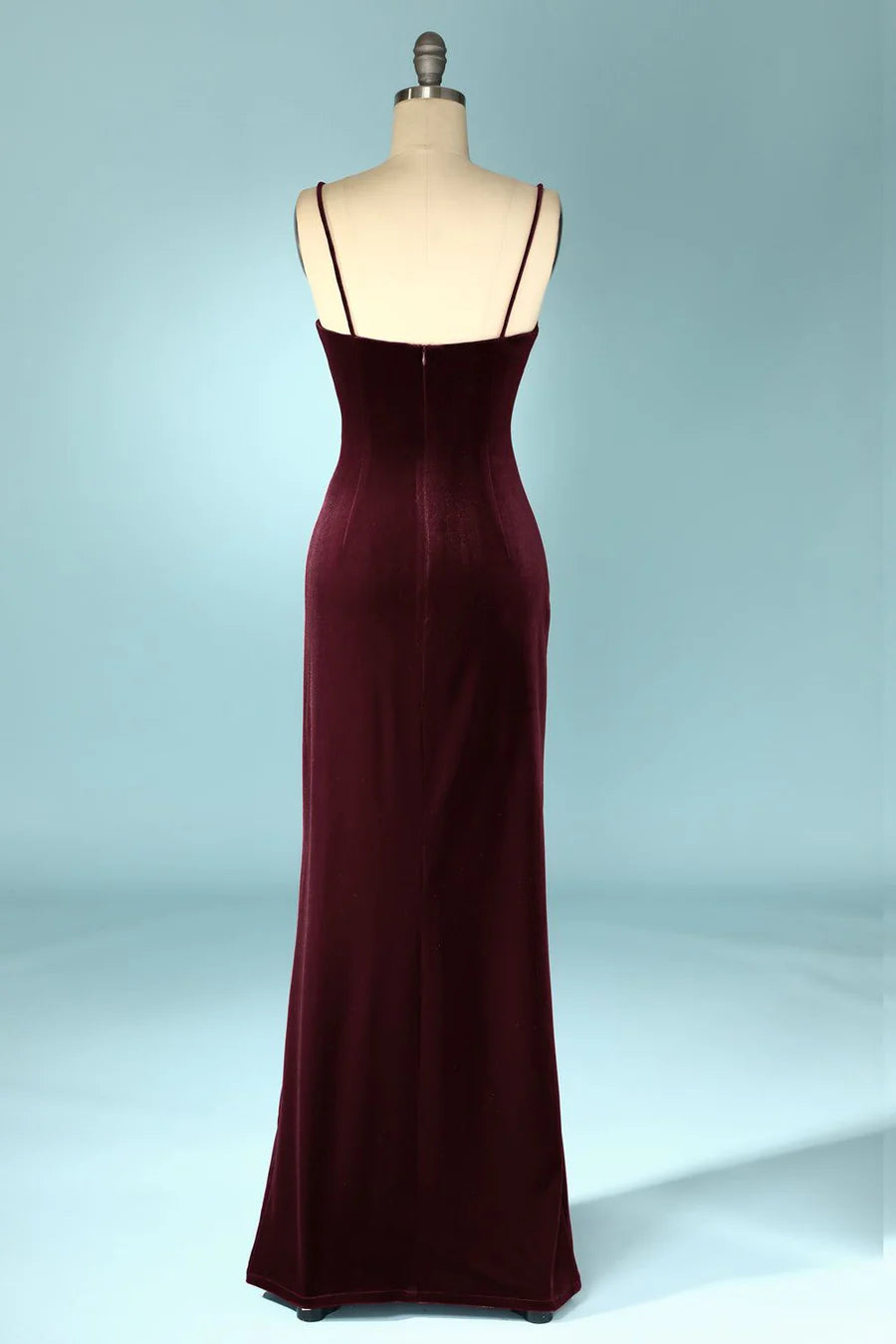 Velvet V-Neck Straps Long Bridesmaid Dress with Slit