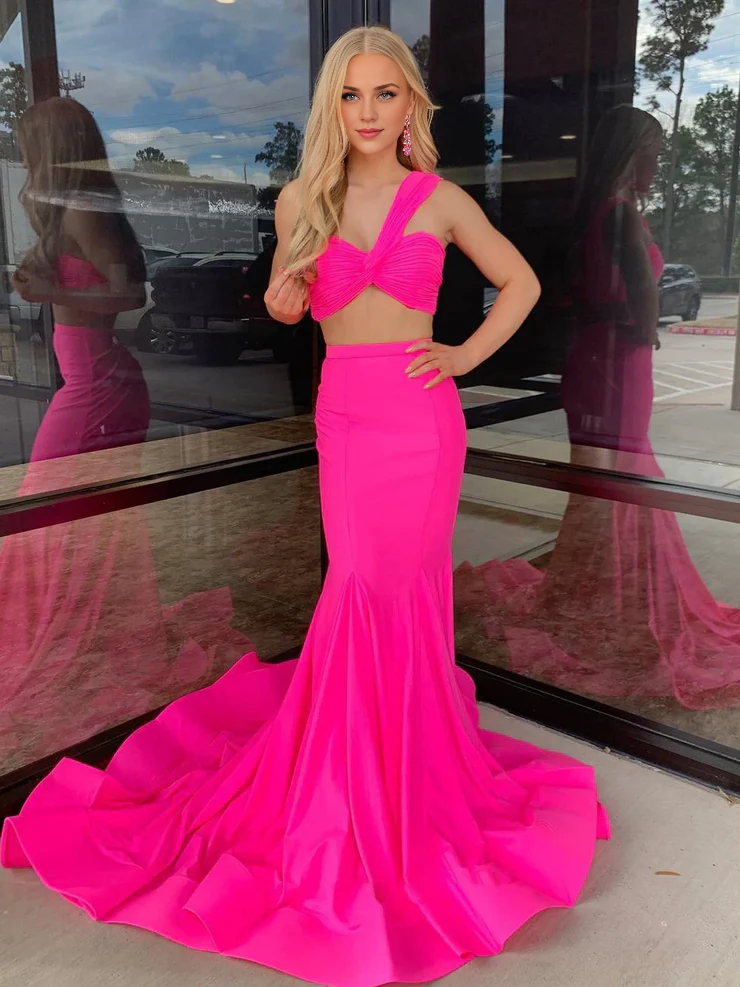 OKBBN Cute Mermaid One Shoulder Satin Ball Dress