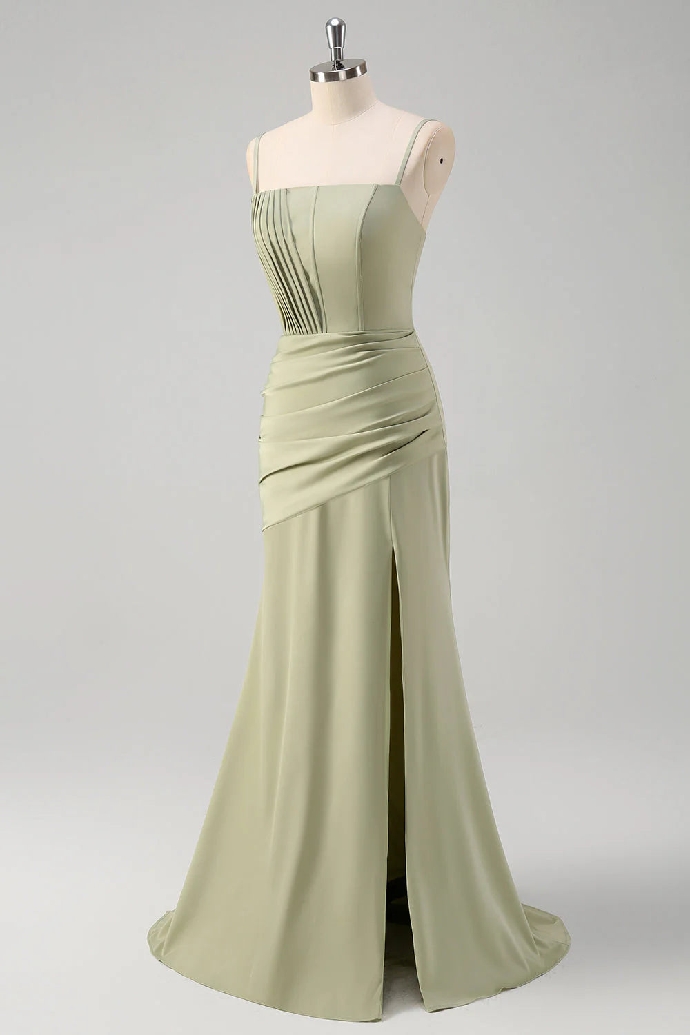 OKBBN mermaid slim shoulder strap pleated tight corset long slit evening gown