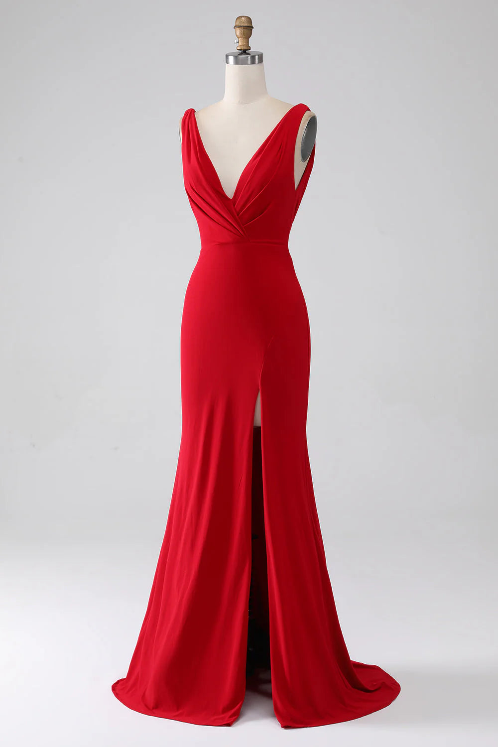 OKBBN mermaid V-neck long backless slit evening gown