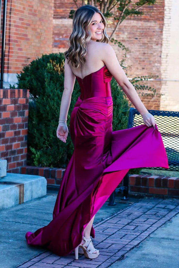 OKBBN Charming Mermaid Sweetheart Satin Long Ball Dress