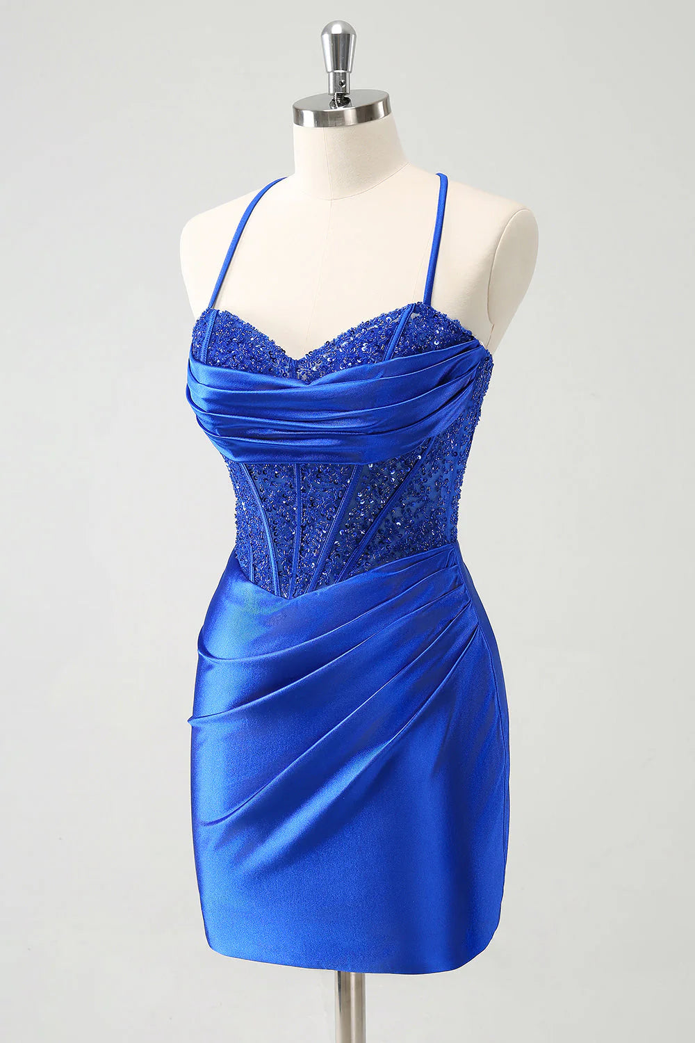 OKBBN shiny back lace up tight corset short, thin shoulder straps slim fit Homecoming Dresses