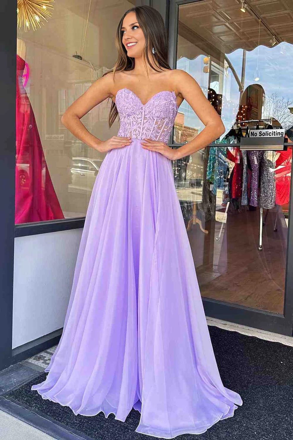 OKBBN off shoulder A-line chiffon applique lace up long ball gown