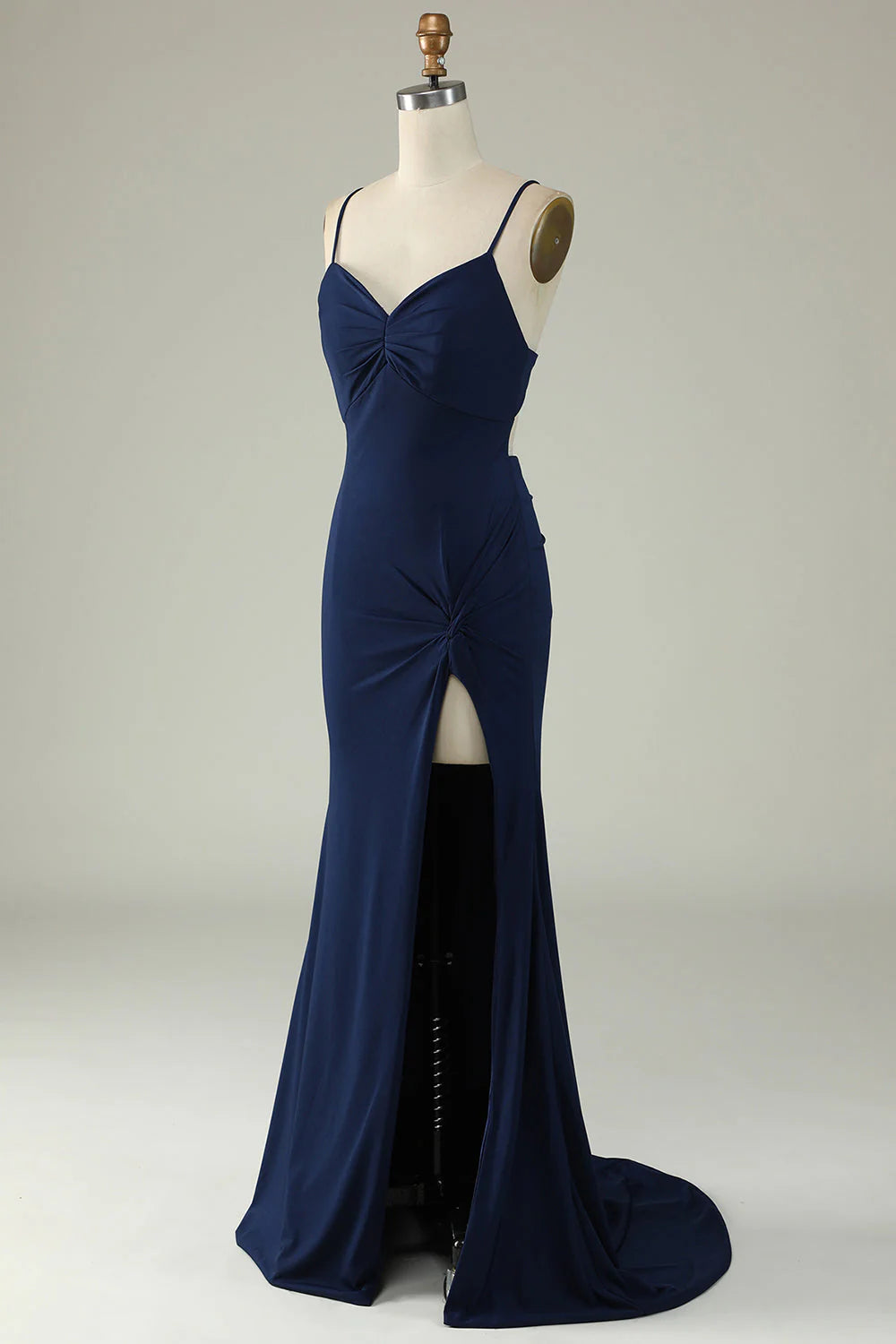 OKBBN mermaid slim shoulder strap long front slit evening gown