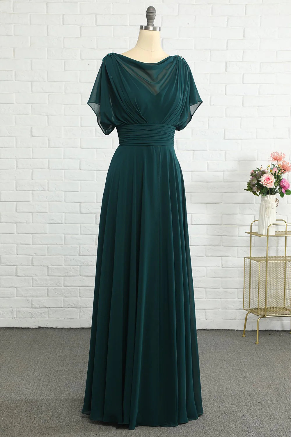 OKBBN Chiffon Short Sleeve Waist Bridal Mother Dress
