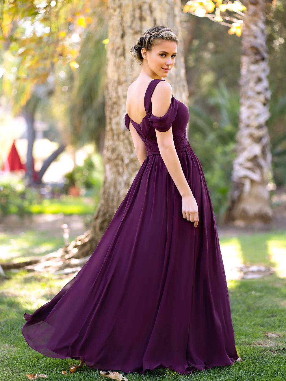 OKBBN A-line V-neck and floor chiffon ball gown