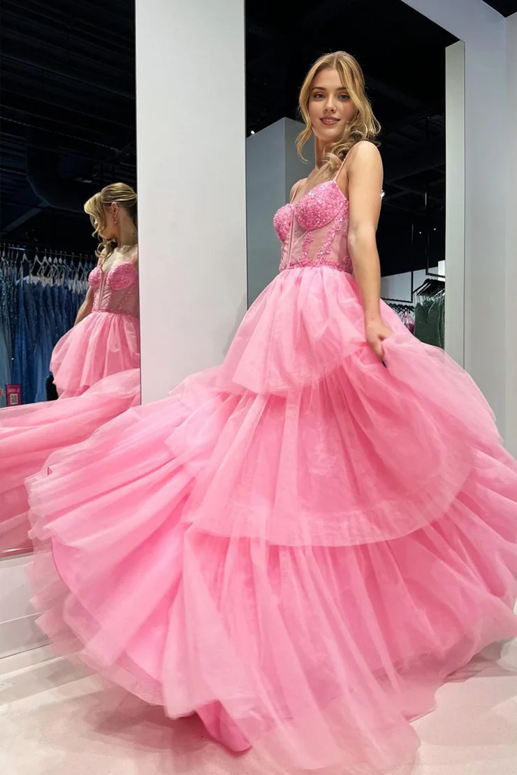OKBBN Cute A-Shape Sweetheart Layered Chiffon Ball Dress