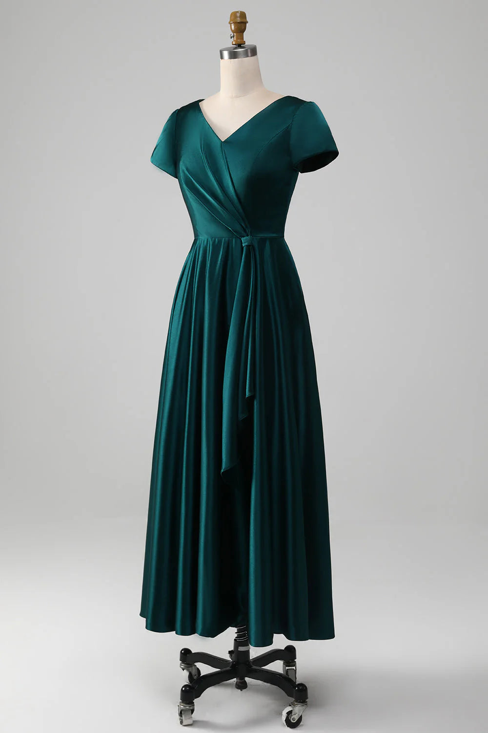 OKBBN V-neck A-line satin pleated bridal mother gown