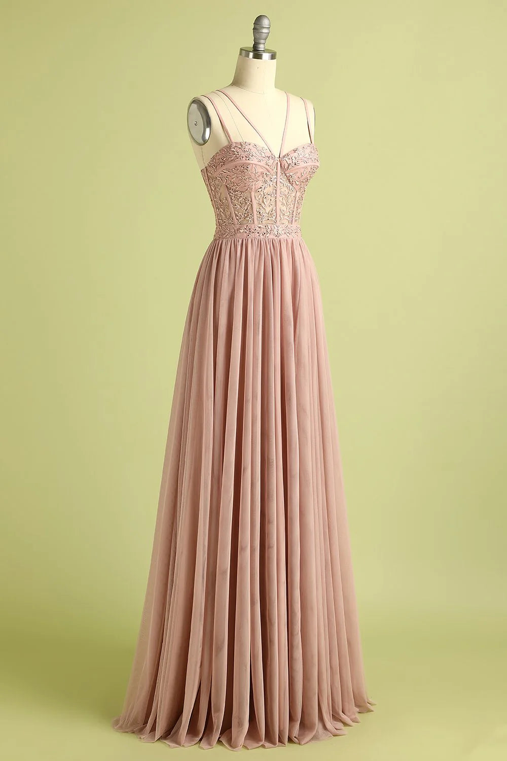 OKBBN elegant sleeveless slit thin shoulder strap evening gown