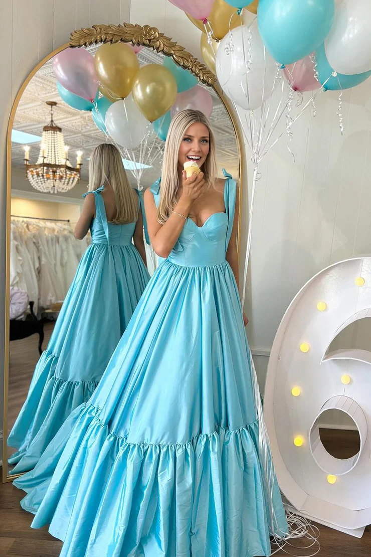 OKBBN A-line Sweetheart Satin Lotus Leaf Edge Dance Dress