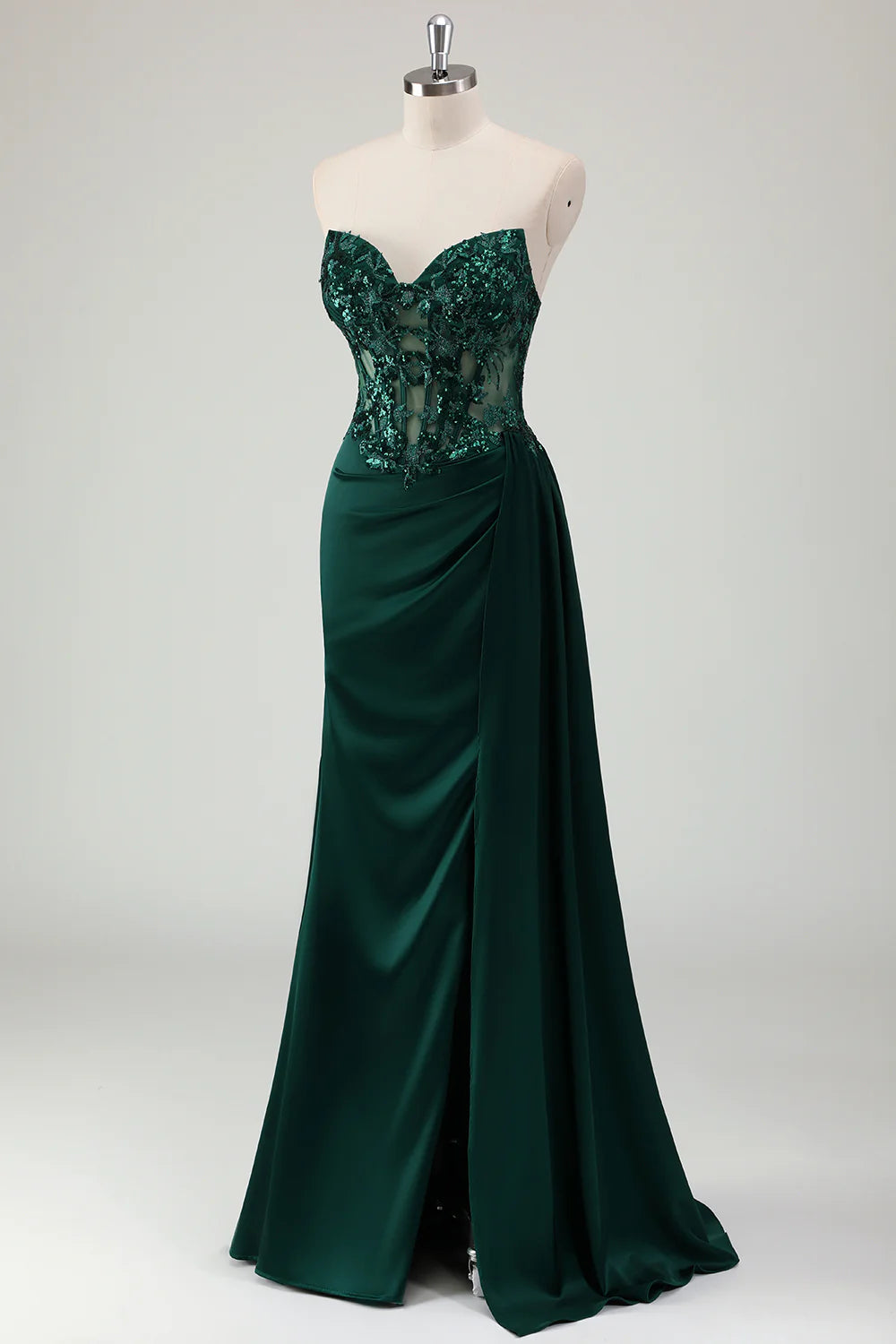 OKBBN mermaid off shoulder pleated tight corset long slit evening gown