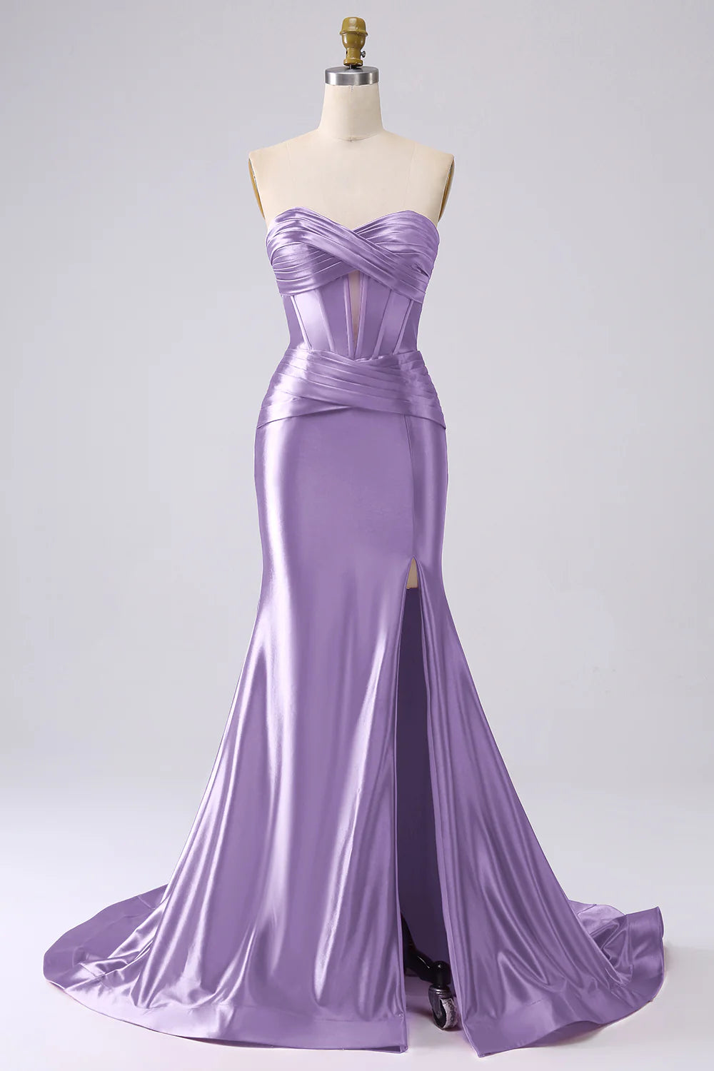 OKBBN mermaid tight corset slit long satin evening gown