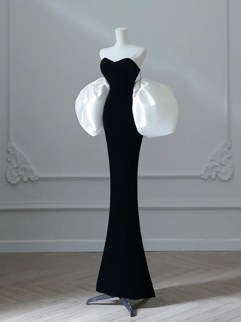 Simple Mermaid Velvet Black Long Evening Dress Black Long Formal Dress