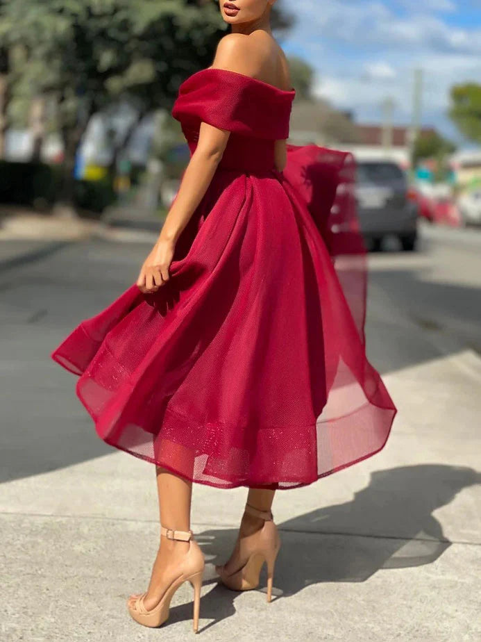Simple burgundy tulle off shoulder prom dress burgundy prom dress