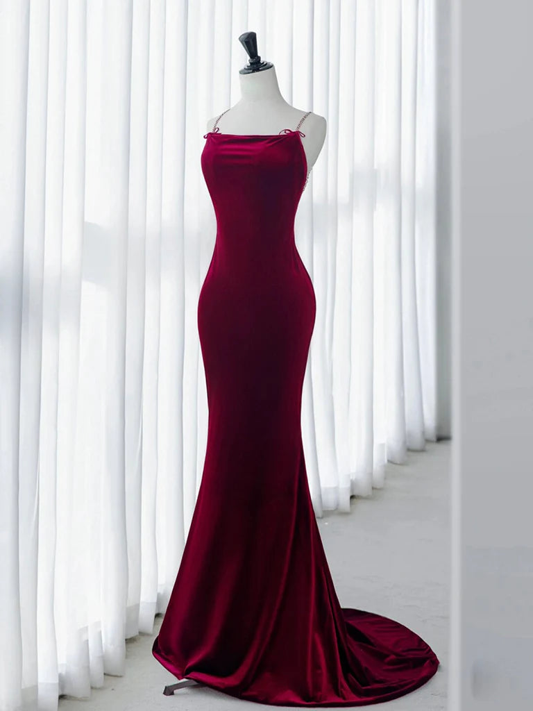 Velvet Mermaid Burgundy Long Evening Dress Burgundy Long Formal Dress