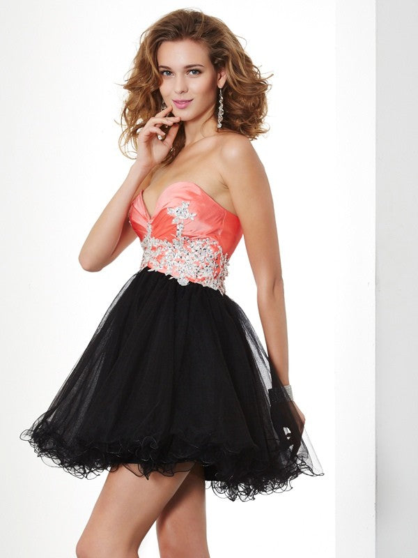 A-line Sweet Sleeveless Sticker Taffeta Back to School Festival Short Dress