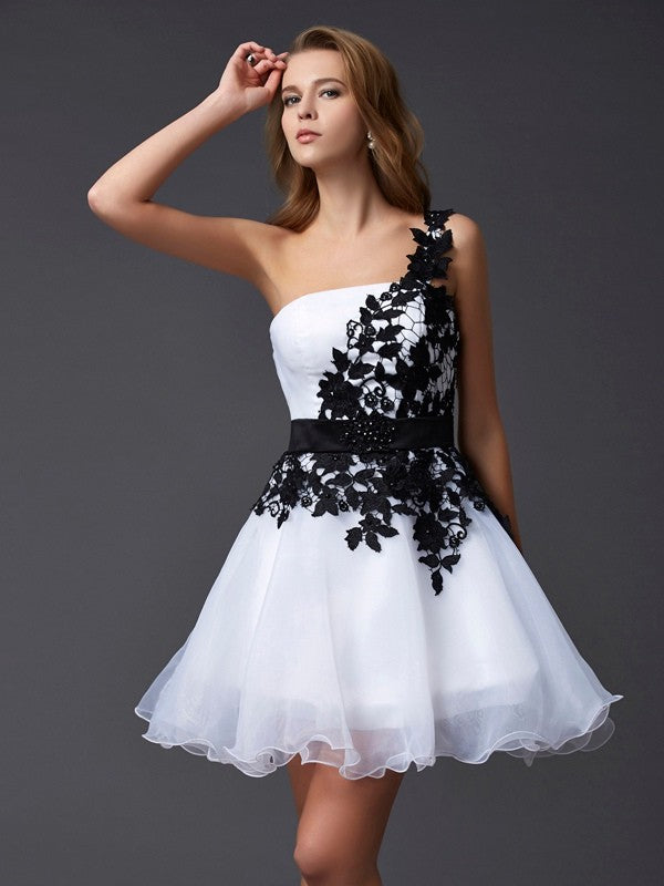A-line Noble Princess One Shoulder Sleeveless Lace Short Eugenia Party Wedding Dress