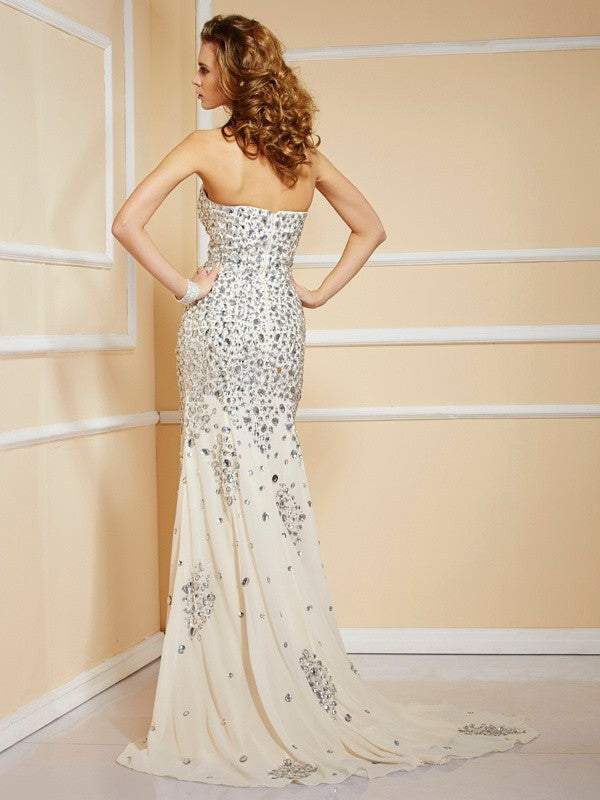 Beautiful Column Sweetheart Beaded Sleeveless Chiffon Dress