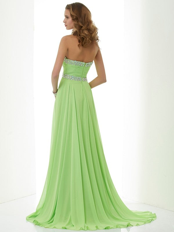 A-line Sweet Princess Sleeveless Sweet Beaded Long and Beautiful Chiffon Dress