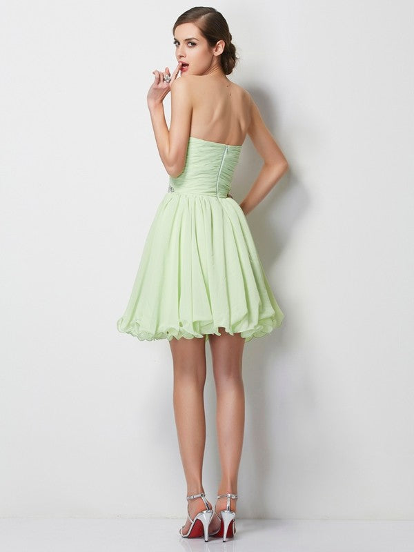 A-line Princess Sleeveless Short Beaded Chiffon Back to School Dress