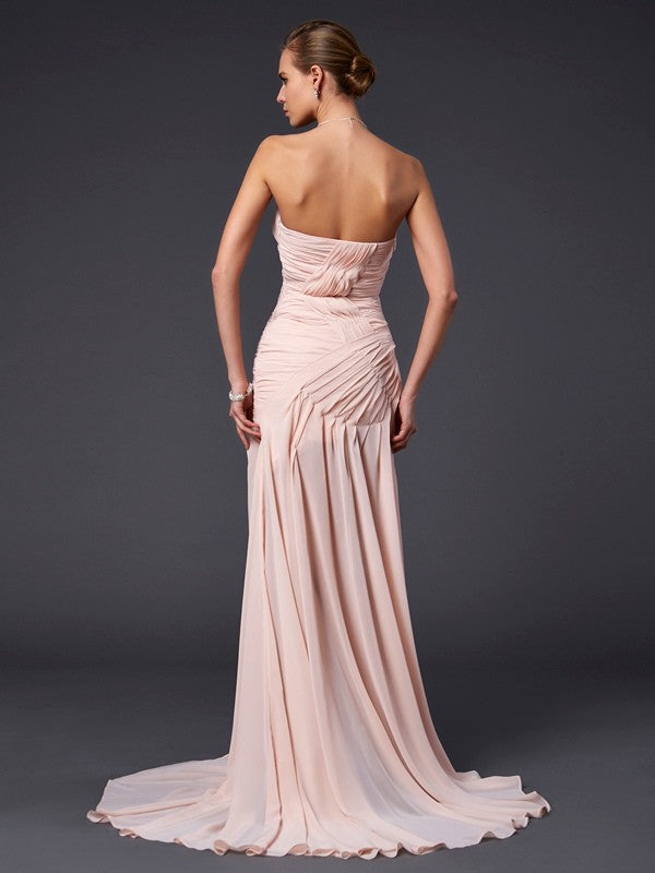 Sexy columnar sweet sleeveless pleated long chiffon dress