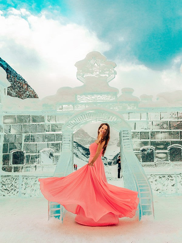 A-line skirt elegant princess chiffon sleeveless sweet pleated floor mopping dress