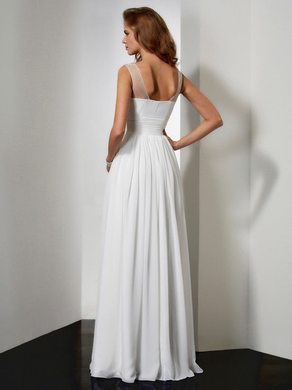A-line Princess Sexy Strap Sleeveless Beaded Chiffon Party Ball Evening Dress