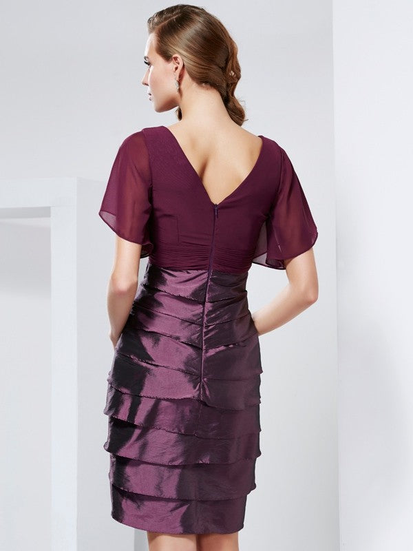 Princess style V-neck short sleeved ruffled edge short bridal dress