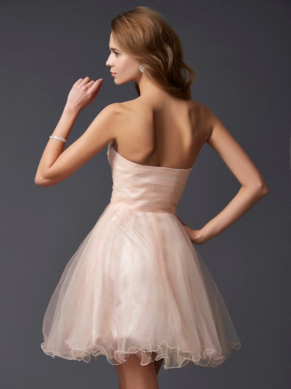 A-line Short Skirt Princess Skirt Sweetheart Sleeveless Silk Homecoming Dress
