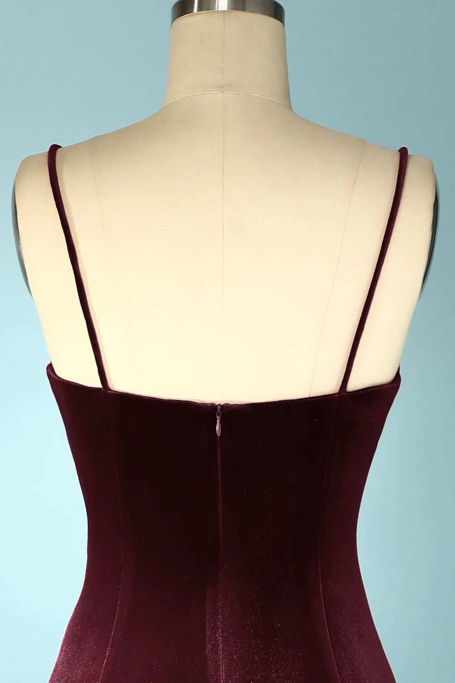 Velvet V-Neck Straps Long Bridesmaid Dress with Slit