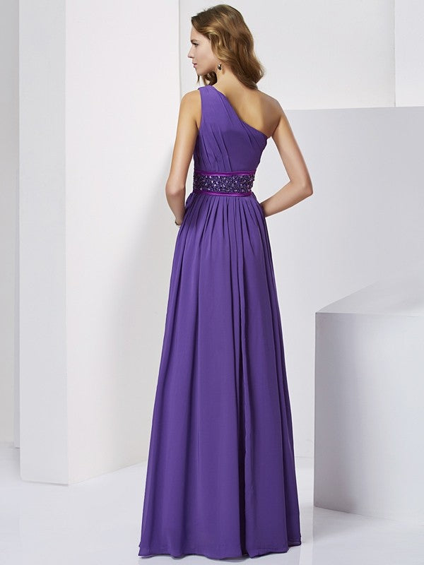 Sexy and elegant one shoulder sleeveless beaded long chiffon dress