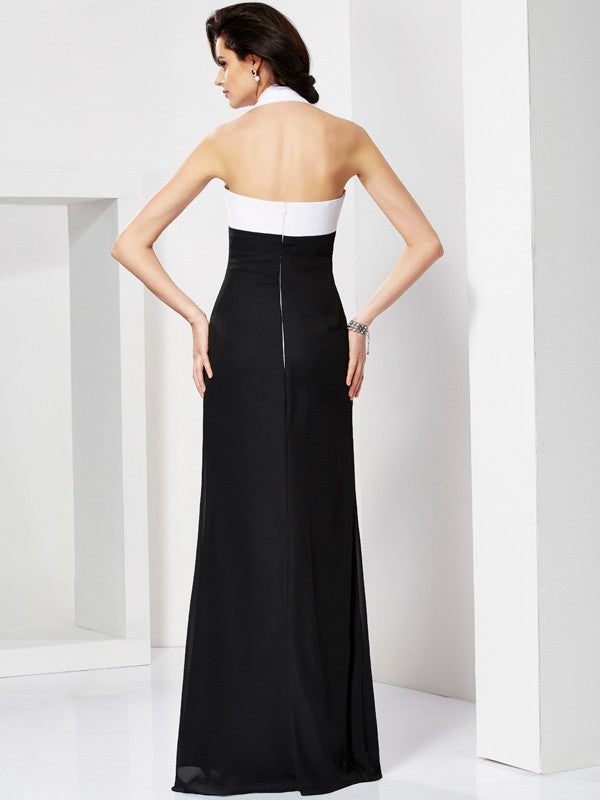 Small slim fit mermaid sleeveless pleated long beautiful chiffon dress
