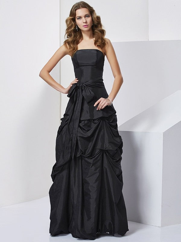 Elegant column sleeveless bow taffeta long dress