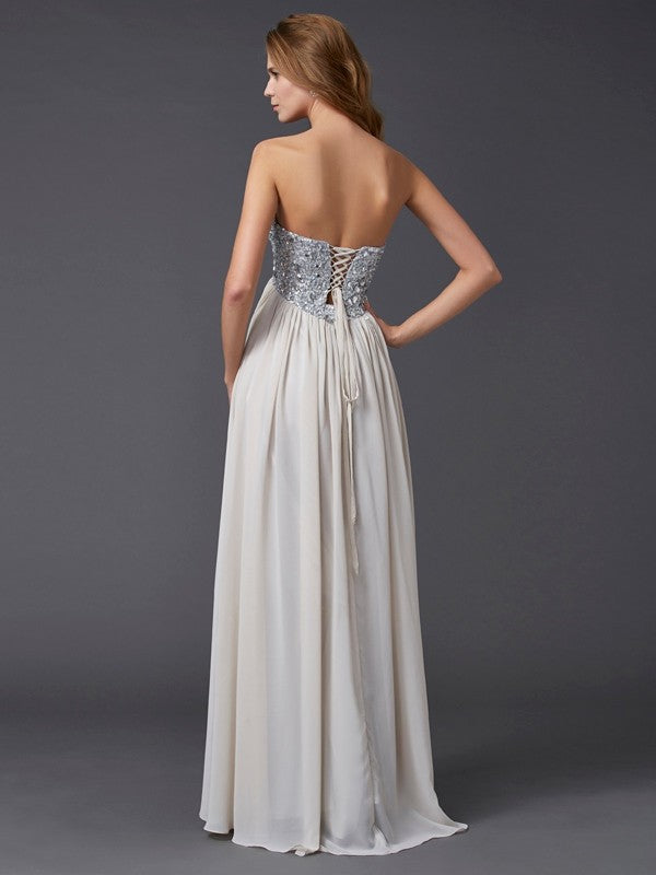 Elegant Princess Sweetheart Sleeveless Rhinestone Long Chiffon Dress