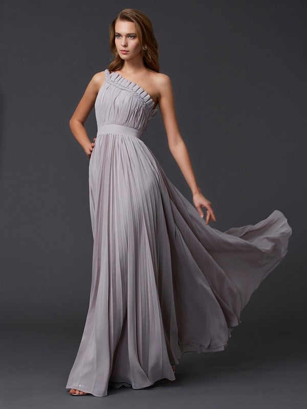 Sexy Princess One Shoulder Sleeveless Pleated Long Chiffon Dress