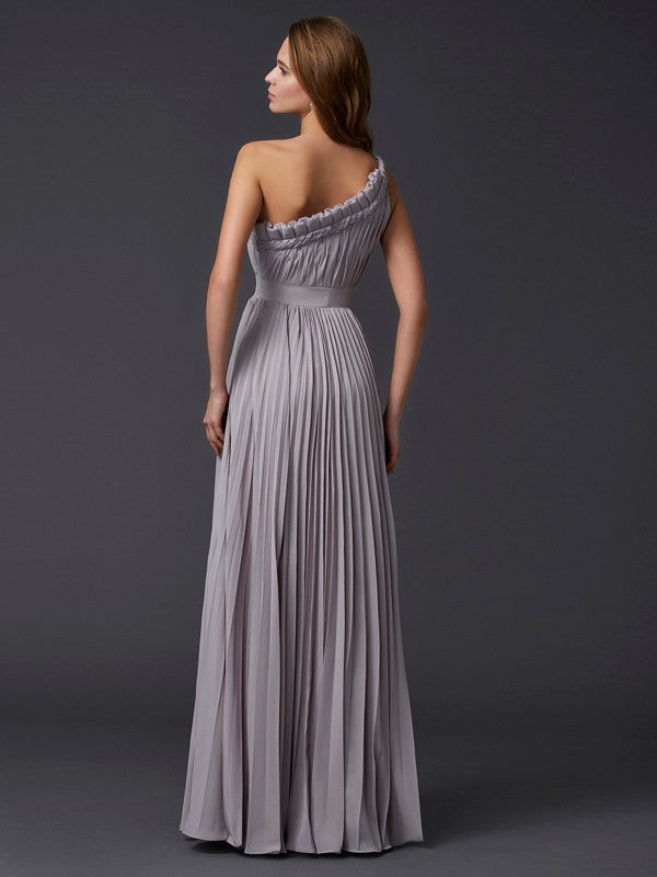Sexy Princess One Shoulder Sleeveless Pleated Long Chiffon Dress