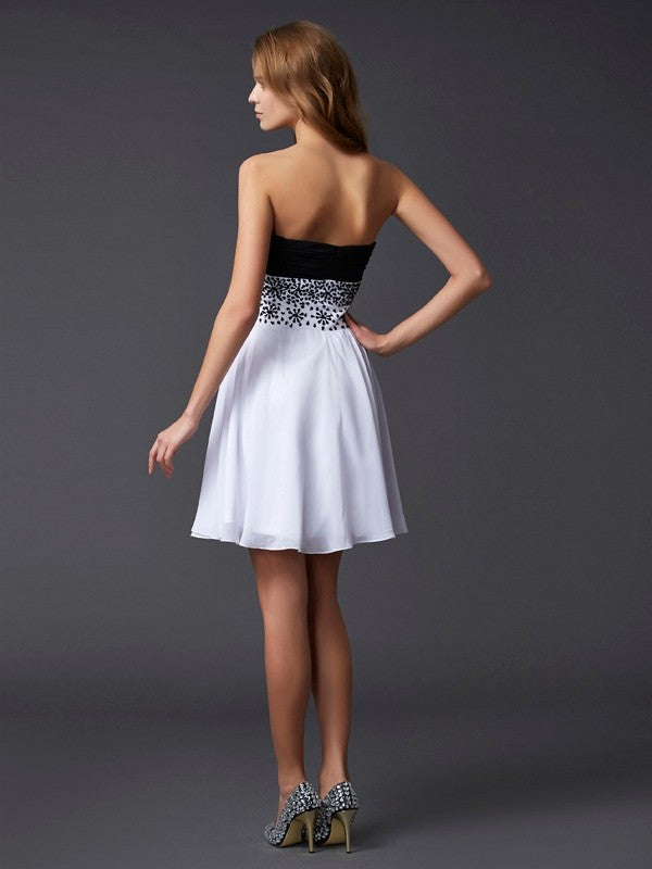 A-line Princess Sweetheart Sleeveless Beaded Short Chiffon Party Dress