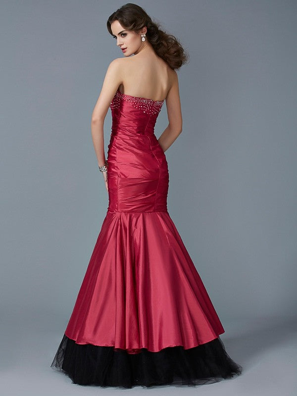 Sweet Mermaid Sleeveless Beaded Long Taffeta Dress