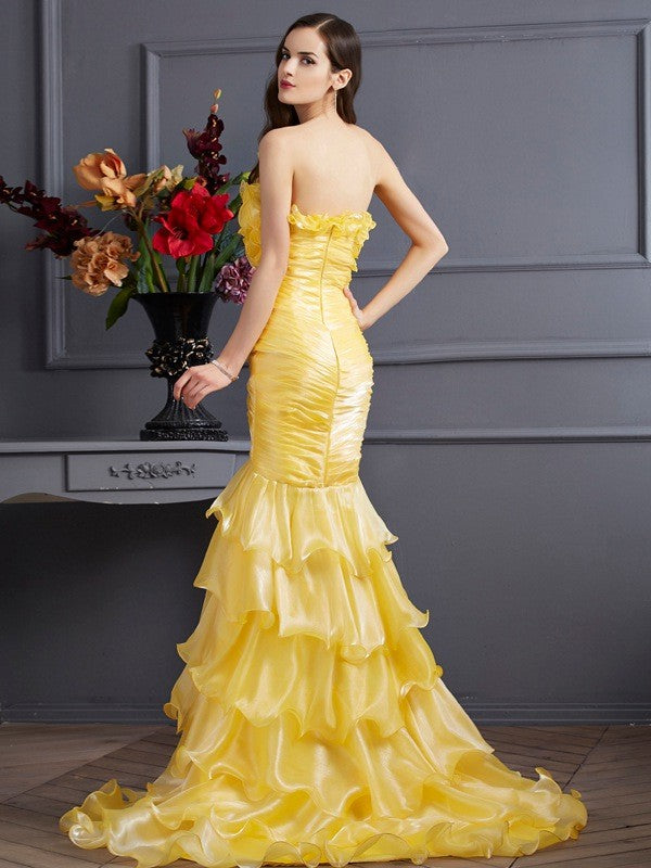 Slim fit sweet mermaid sleeveless ruffled edge long sheer dress