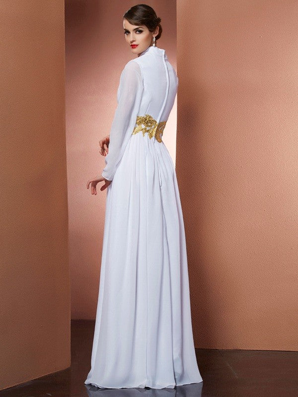 A-line Sweet and Elegant Princess V-neck Long sleeved Chiffon Dress