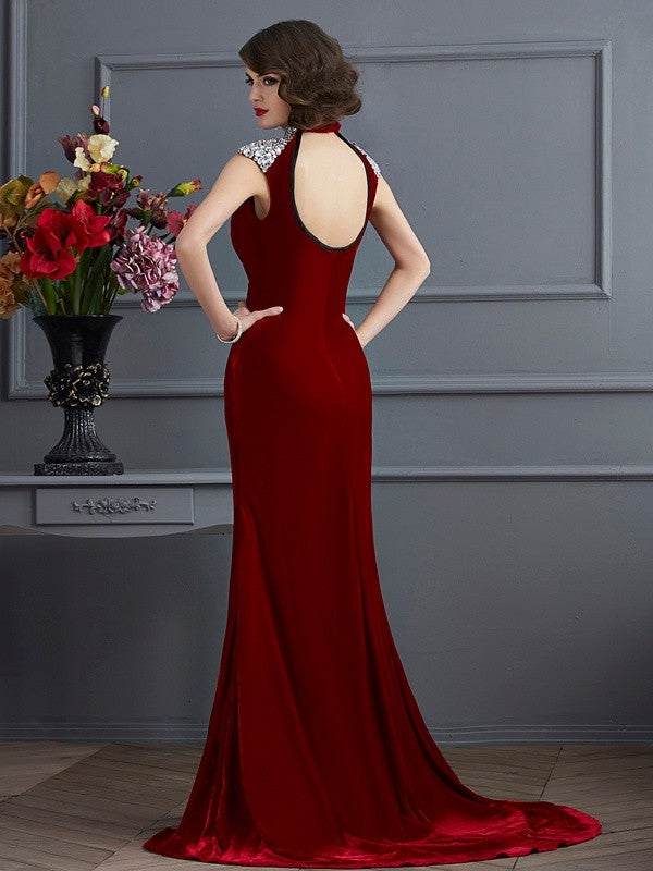 A-line sexy slim fit princess high neck sleeveless beaded long skirt