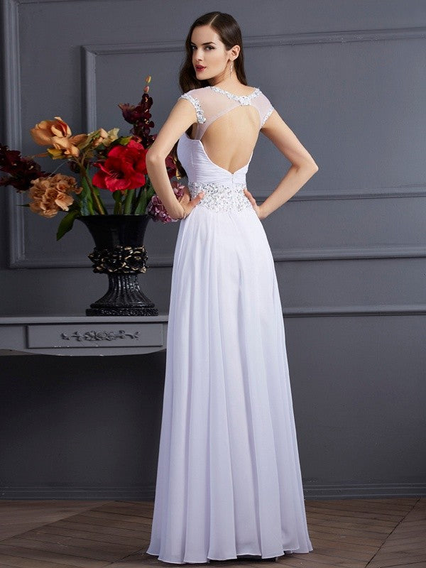 Elegant cylindrical high neck sleeveless long chiffon dress with protective sheath