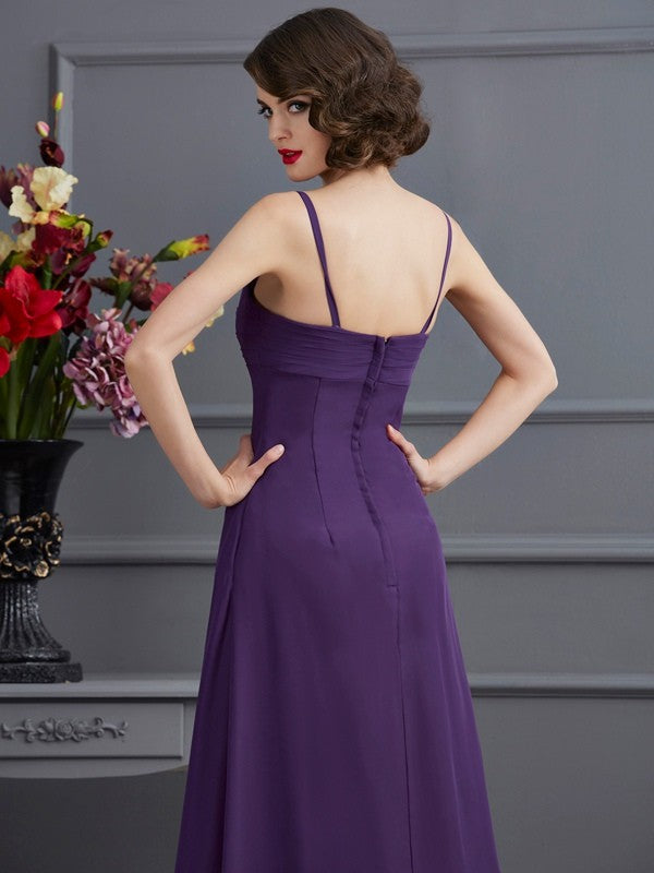 A-line Princess Italian Noodle Strap Sleeveless Chiffon Bride Dress