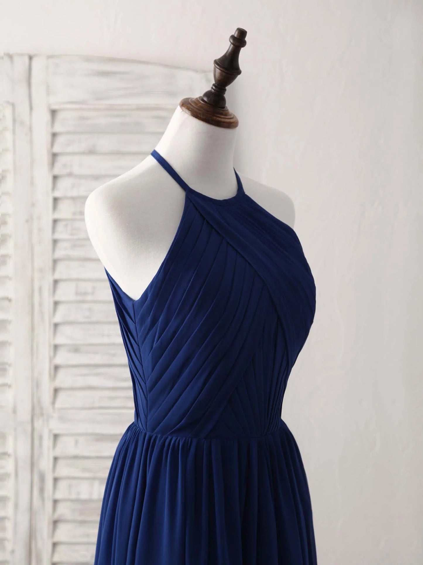 Dark Blue Chiffon Long Prom Dress Blue Bridesmaid Dress