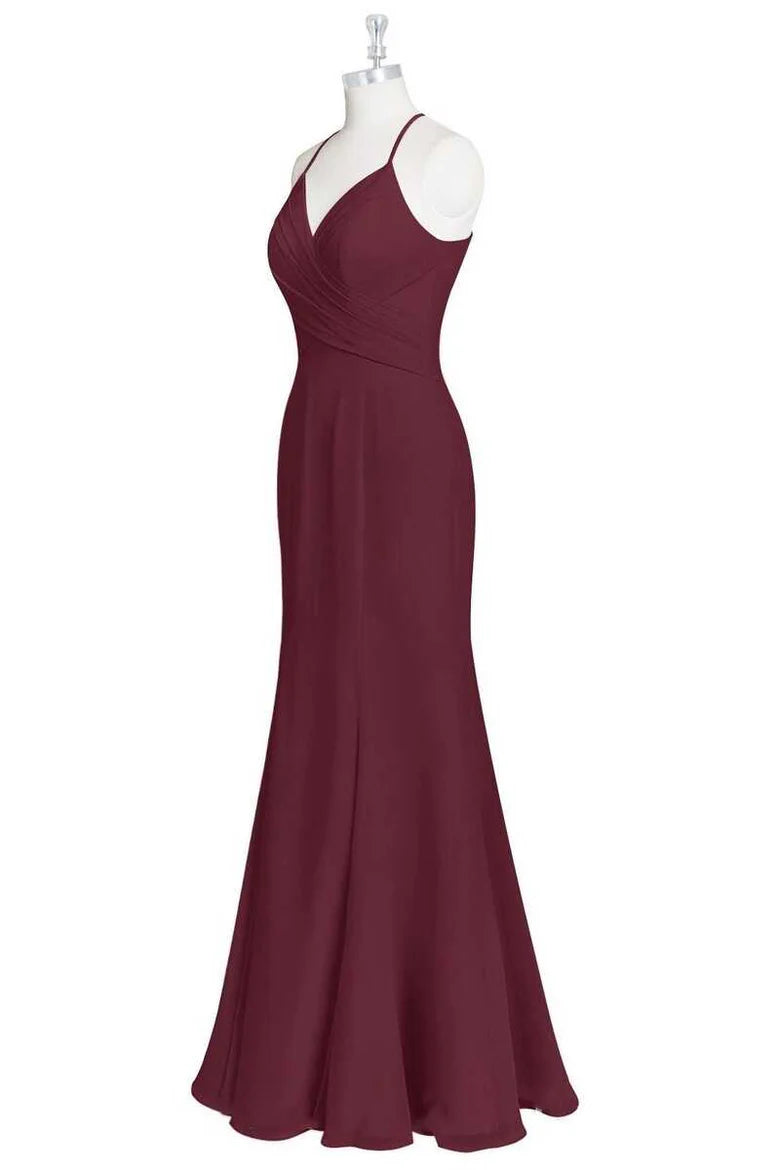 Halter Spaghetti Straps Mermaid Long Bridesmaid Dress