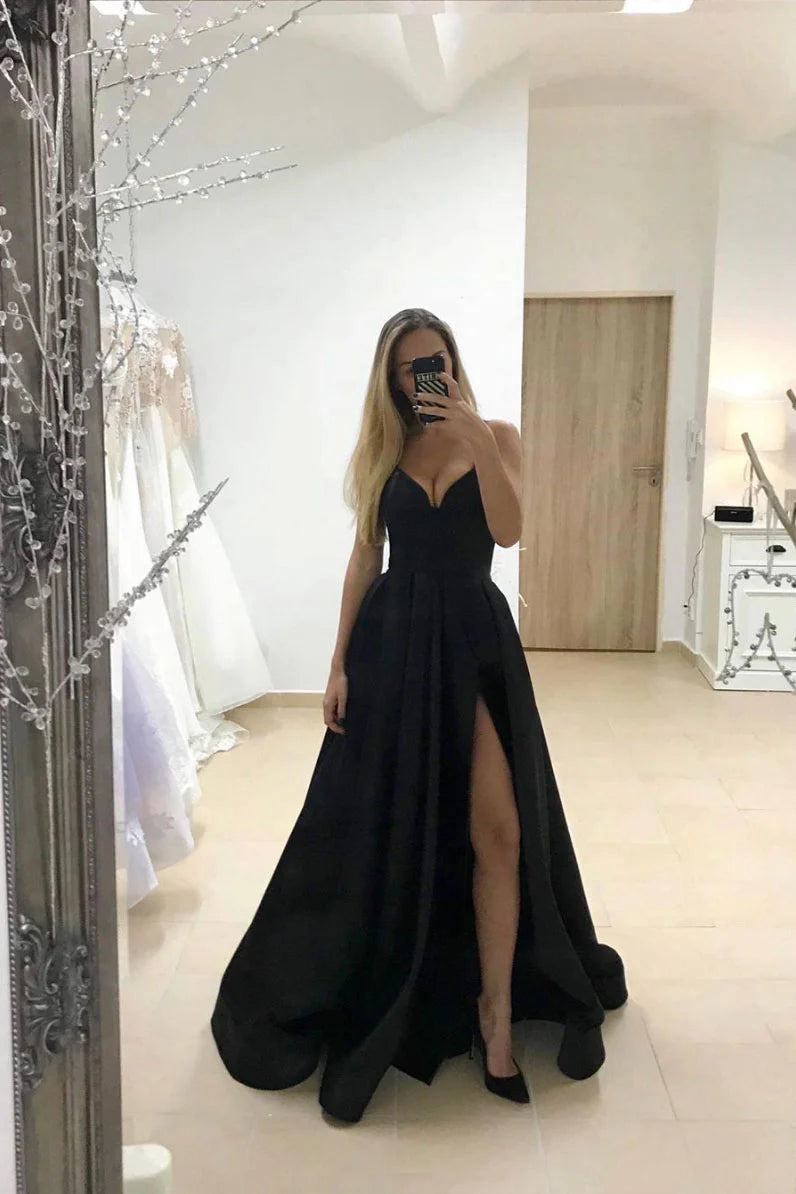 Simple sweetheart black long prom dress black prom dress
