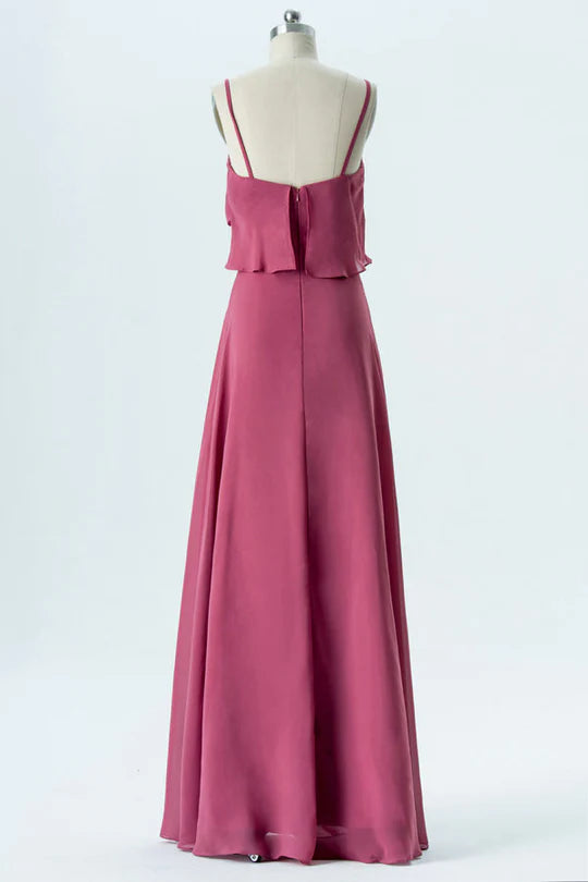 Chiffon Straps Ruffled Bridesmaid Dress