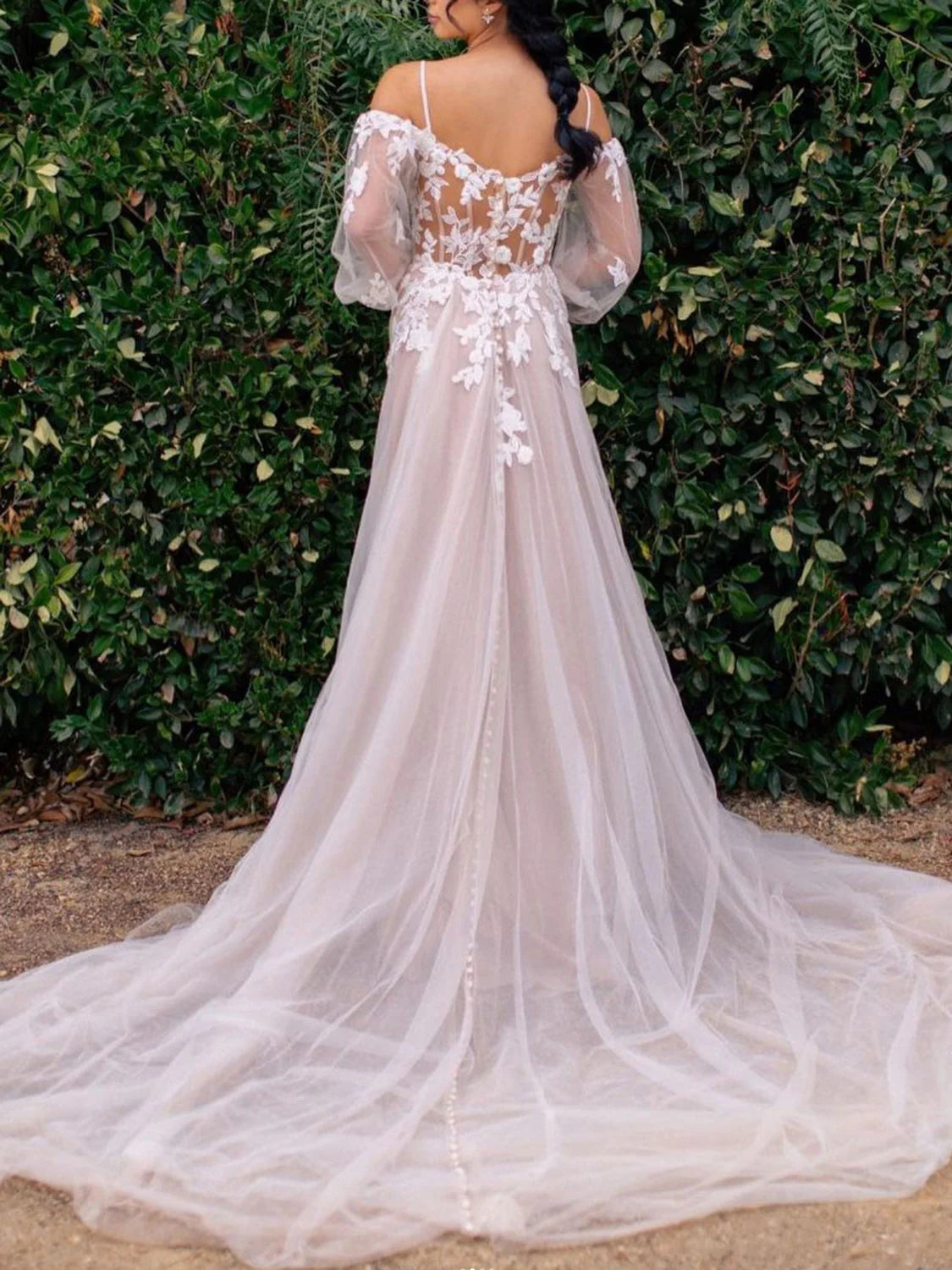 Elegant long sleeves tulle lace long prom dress lace prom dress