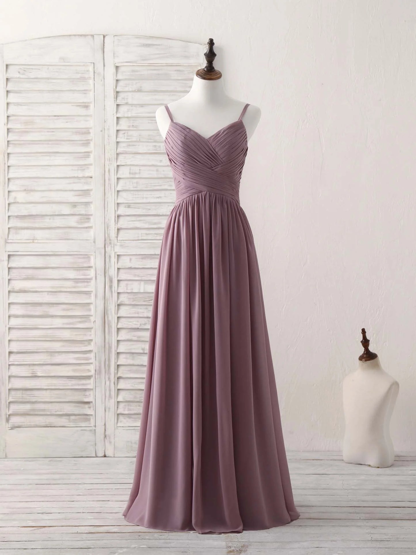 V Neck Chiffon Long Prom Dress Dark Pink Bridesmaid Dress